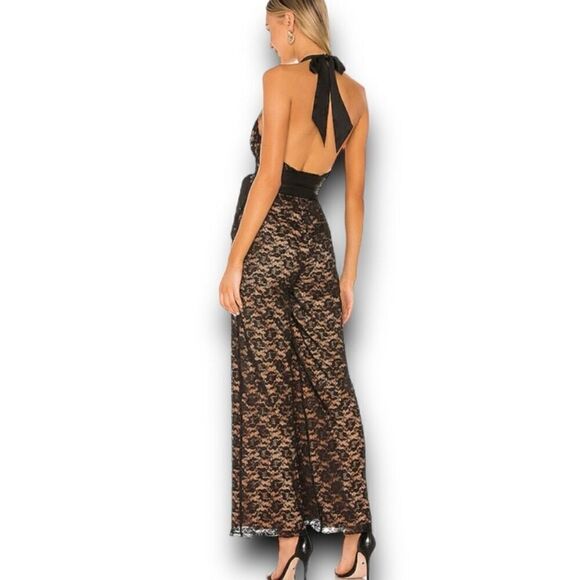 MAJORELLE x Revolve Salinas Black Lace Overlay Halter Jumpsuit, NWT Women’s XS - Picture 3 of 15